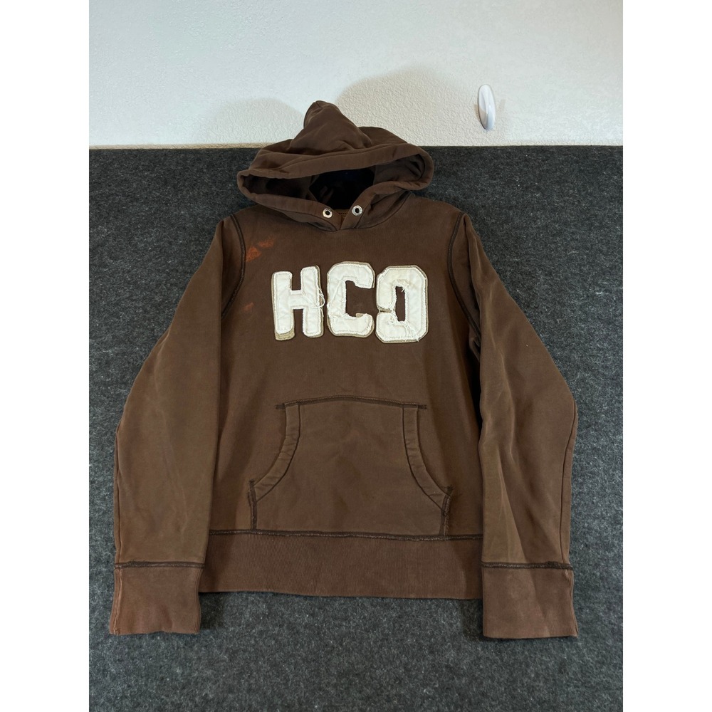 Vintage Hollister HCO Brown Hoodie Mens Medium Y2K Distressed Applique Pullover
